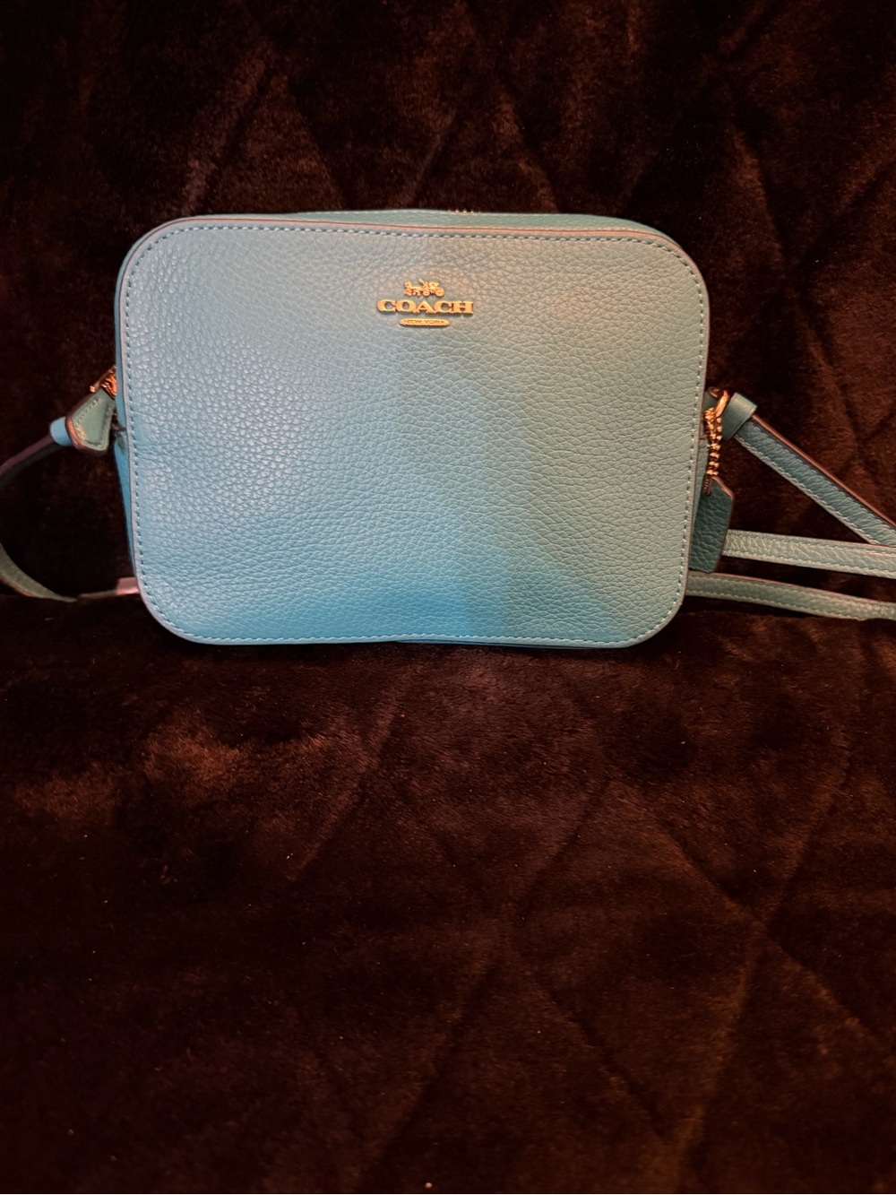 Coach Pebbled Leather Crossbody Bag in Turquoise Blue